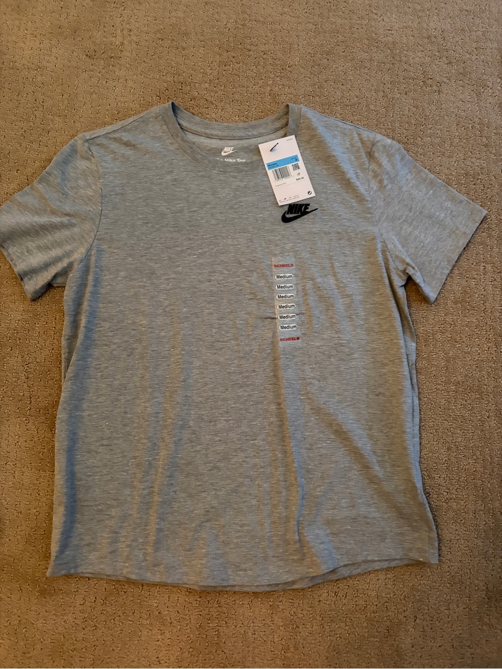 Nike Heather Gray Short Sleeve Crew Tee with Black Swoosh